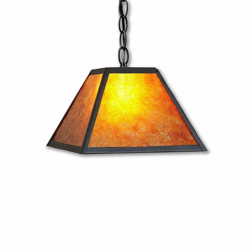 Rocky Mountain Pendant Small - Northrim - Amber Mica Shade - Rustic Brown Finish - Chain