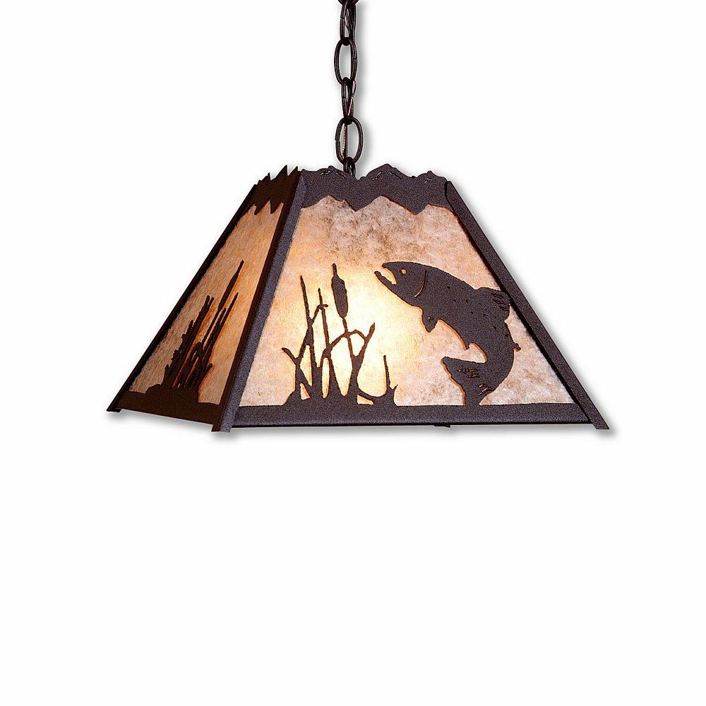 Rocky Mountain Pendant Small - Trout - Almond Mica Shade - Rustic Brown Finish - Chain