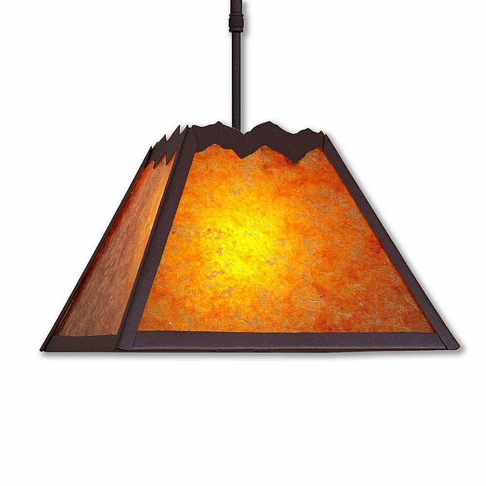 Rocky Mountain Pendant Large - Rustic Plain - Amber Mica Shade - Rustic Brown Finish