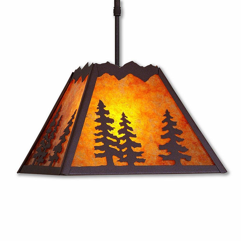 Rocky Mountain Pendant Large - Spruce Tree - Amber Mica Shade - Rustic Brown Finish