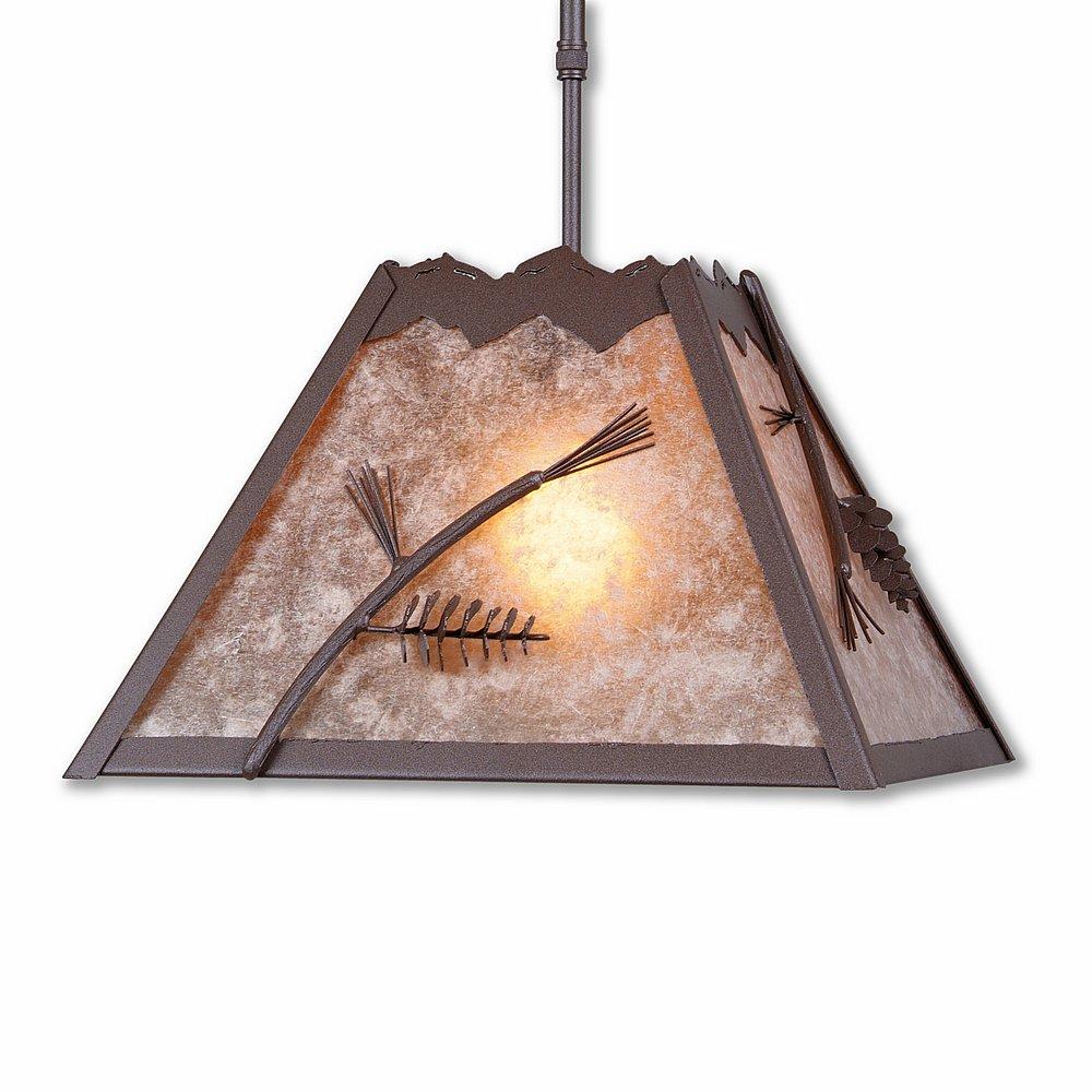 Rocky Mountain Pendant Large - Pine Cone - Almond Mica Shade - Rustic Brown Finish - Adjustable Stem