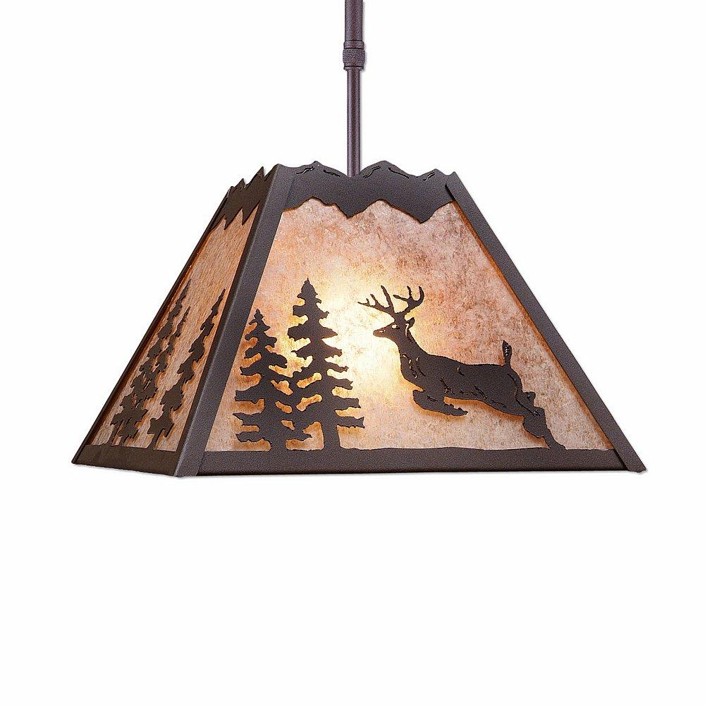 Rocky Mountain Pendant Large - Valley Deer - Almond Mica Shade - Rustic Brown Finish