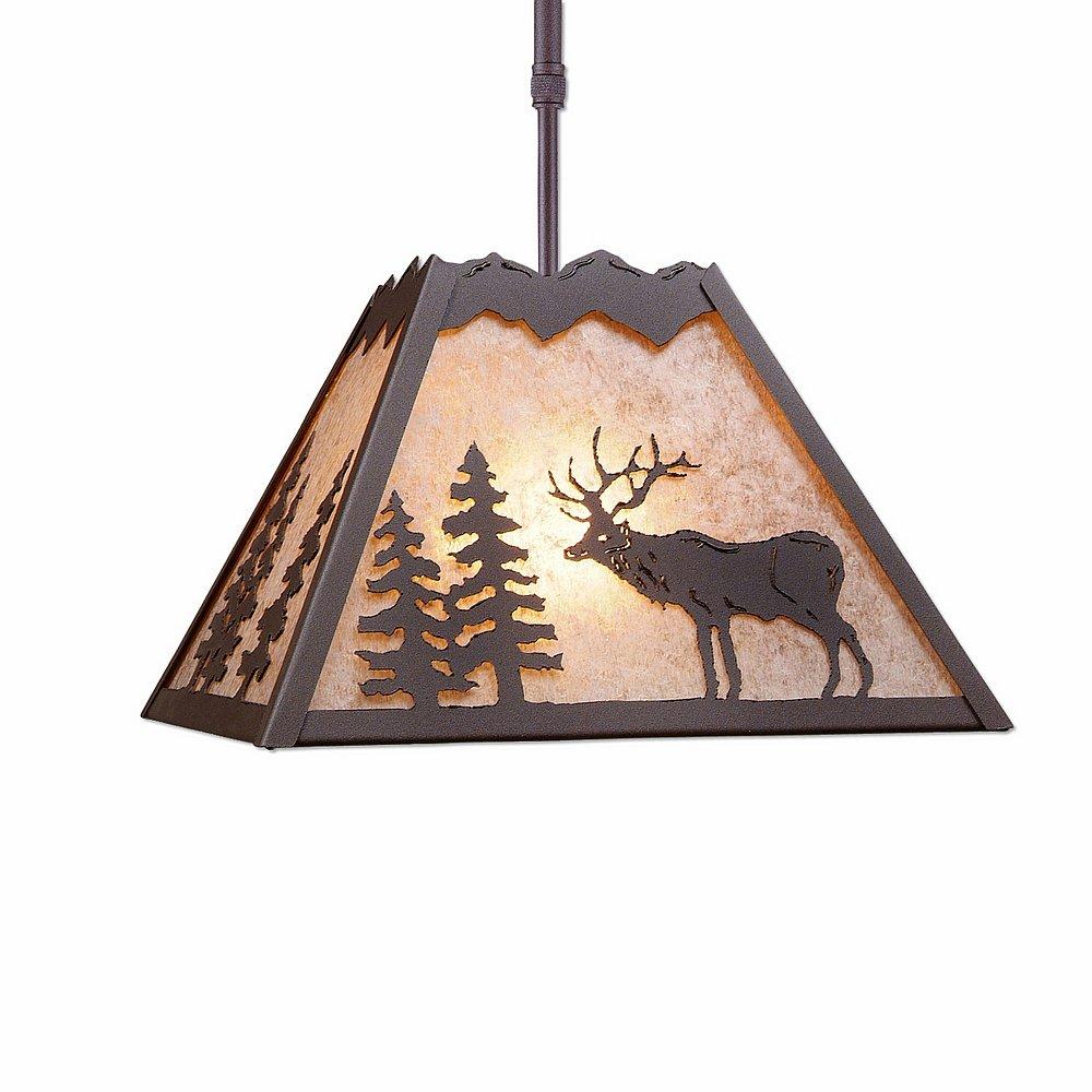 Rocky Mountain Pendant Large - Valley Elk - Almond Mica Shade - Rustic Brown Finish
