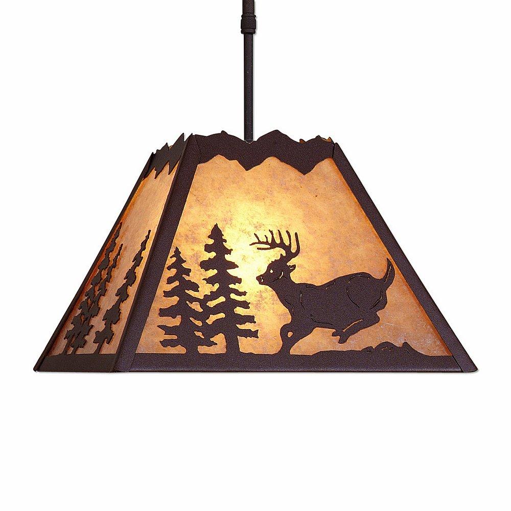 Rocky Mountain Pendant Large - Mountain Deer - Almond Mica Shade - Rustic Brown Finish