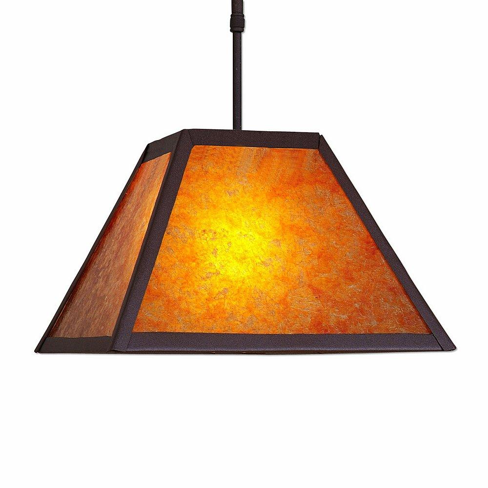 Rocky Mountain Pendant Large - Northrim - Amber Mica Shade - Rustic Brown Finish - Adjustable Stem