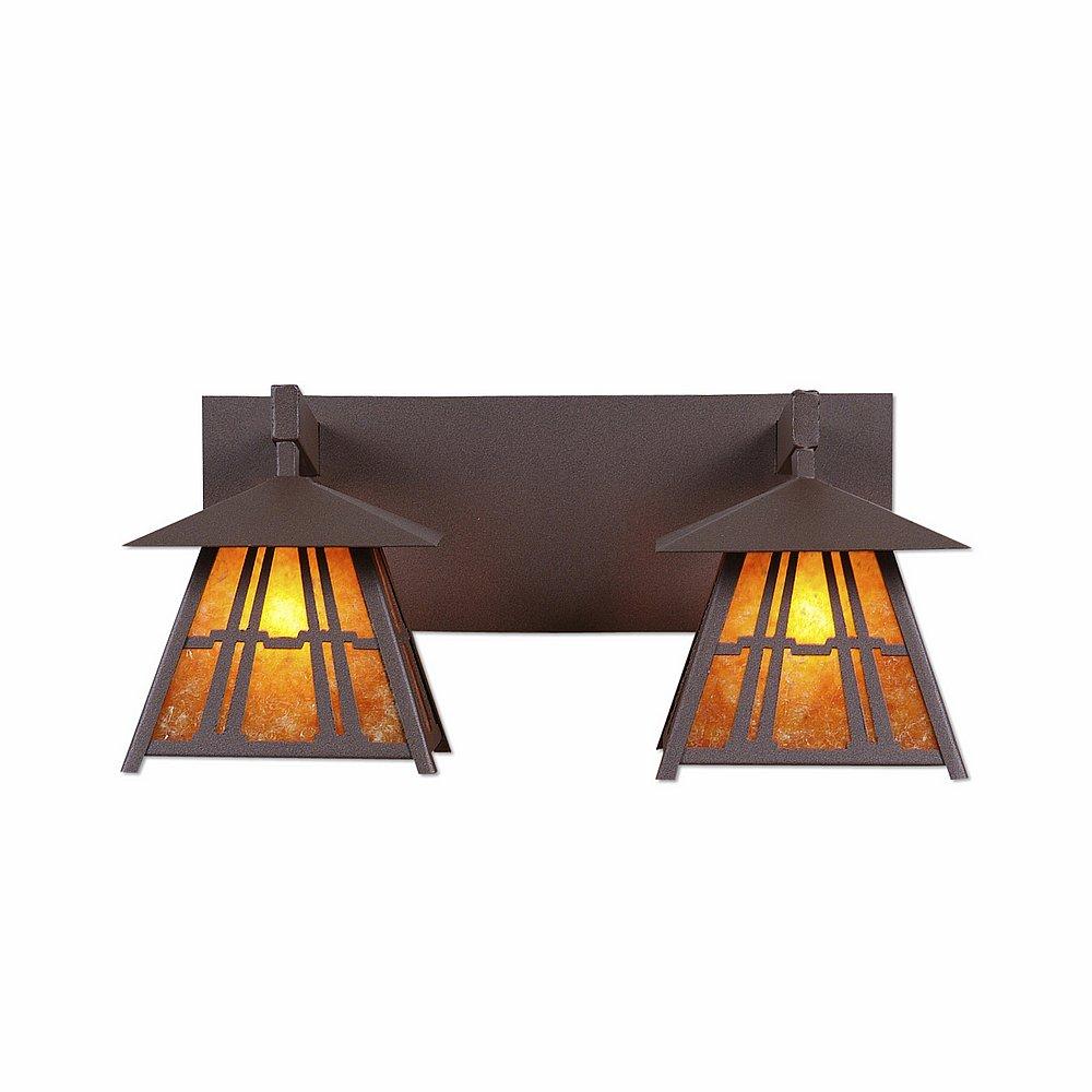 Smoky Mountain Double Bath Vanity Light - Eastlake - Amber Mica Shade - Rustic Brown Finish