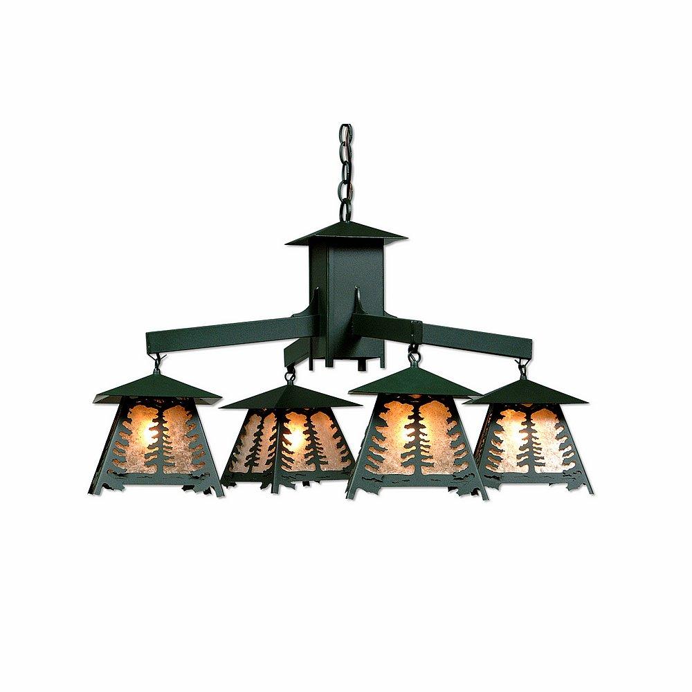 Smoky Mountain 4 Light Chandelier - Spruce Tree - Almond Mica Shade - Forest Green / Cedar Green