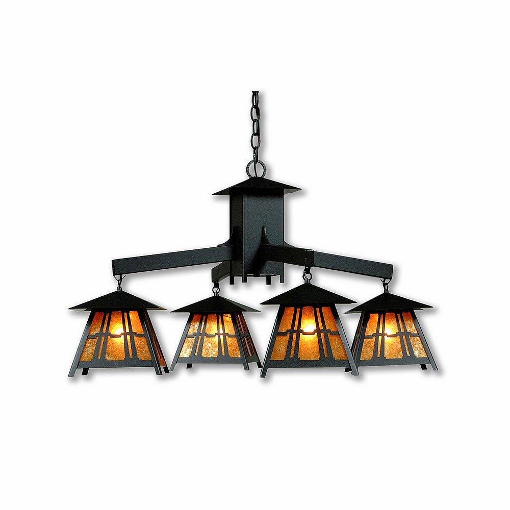 Smoky Mountain 4 Light Chandelier - Eastlake - Amber Mica Shade - Black Iron Finish