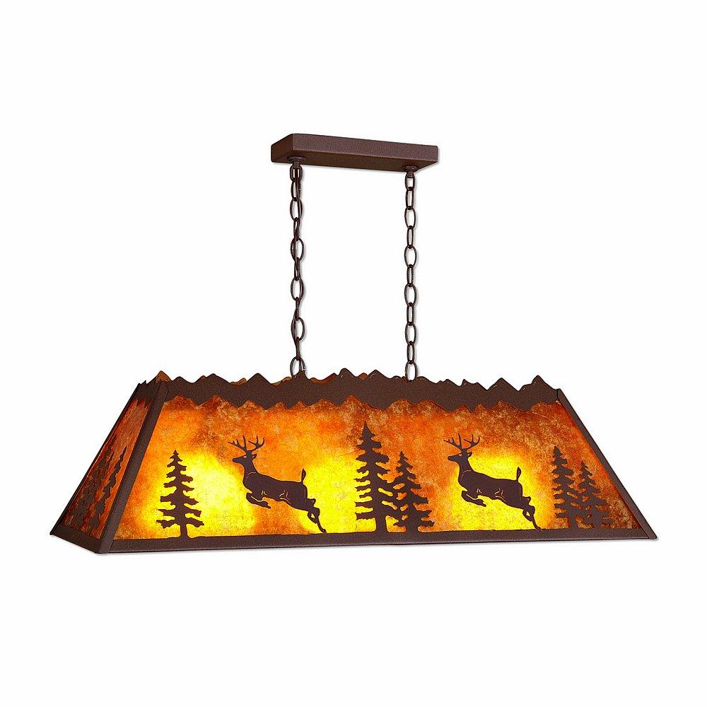 Rocky Mountain Billiard Light Small - Valley Deer - Amber Mica Shade - Rustic Brown Finish