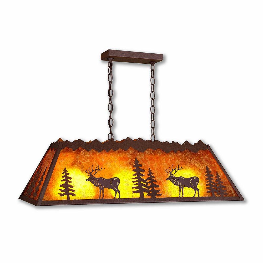 Rocky Mountain Billiard Light Small - Valley Elk - Amber Mica Shade - Rustic Brown Finish