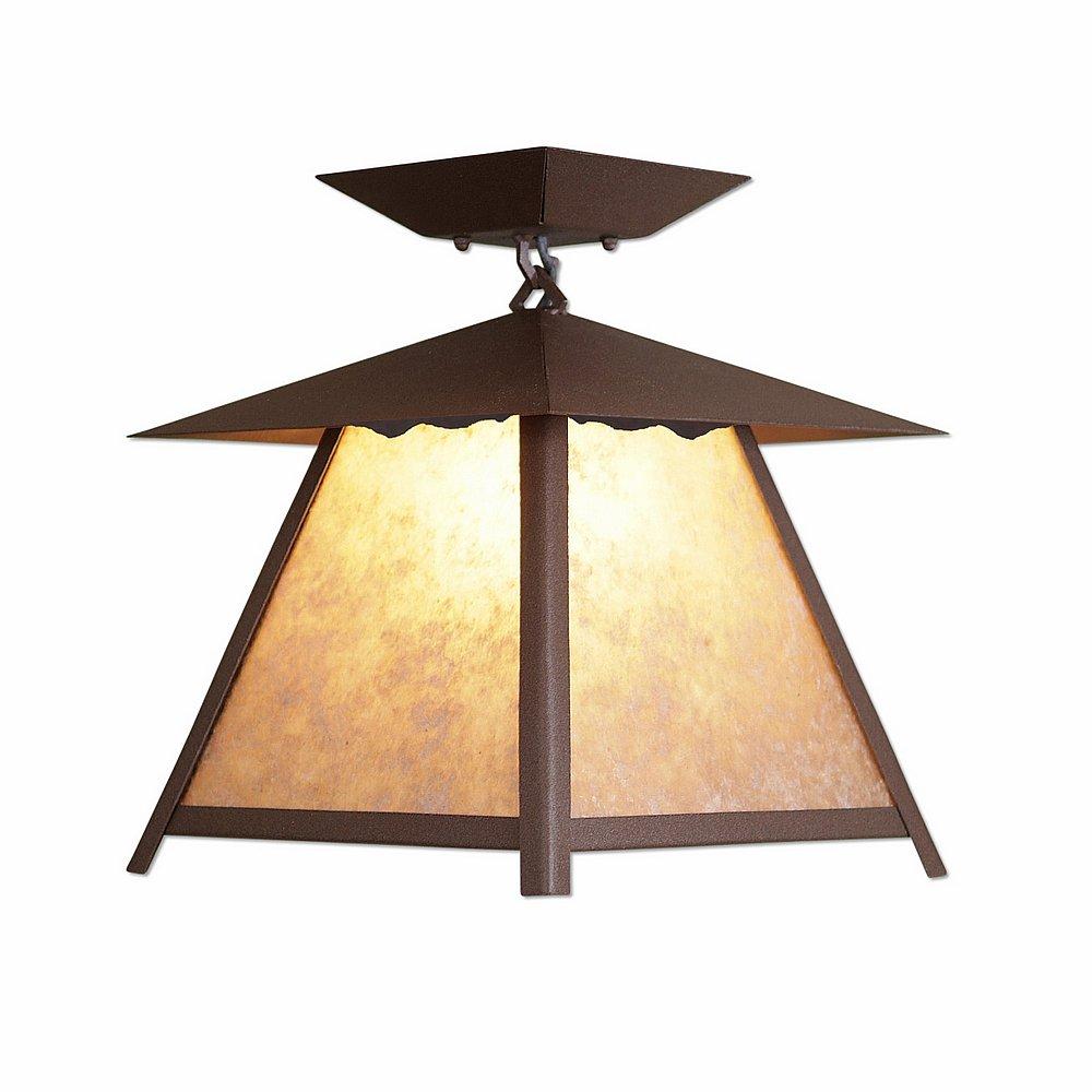 Smoky Mountain Close-to-Ceiling Large - Rustic Plain - Almond Mica Shade - Rustic Brown Finish