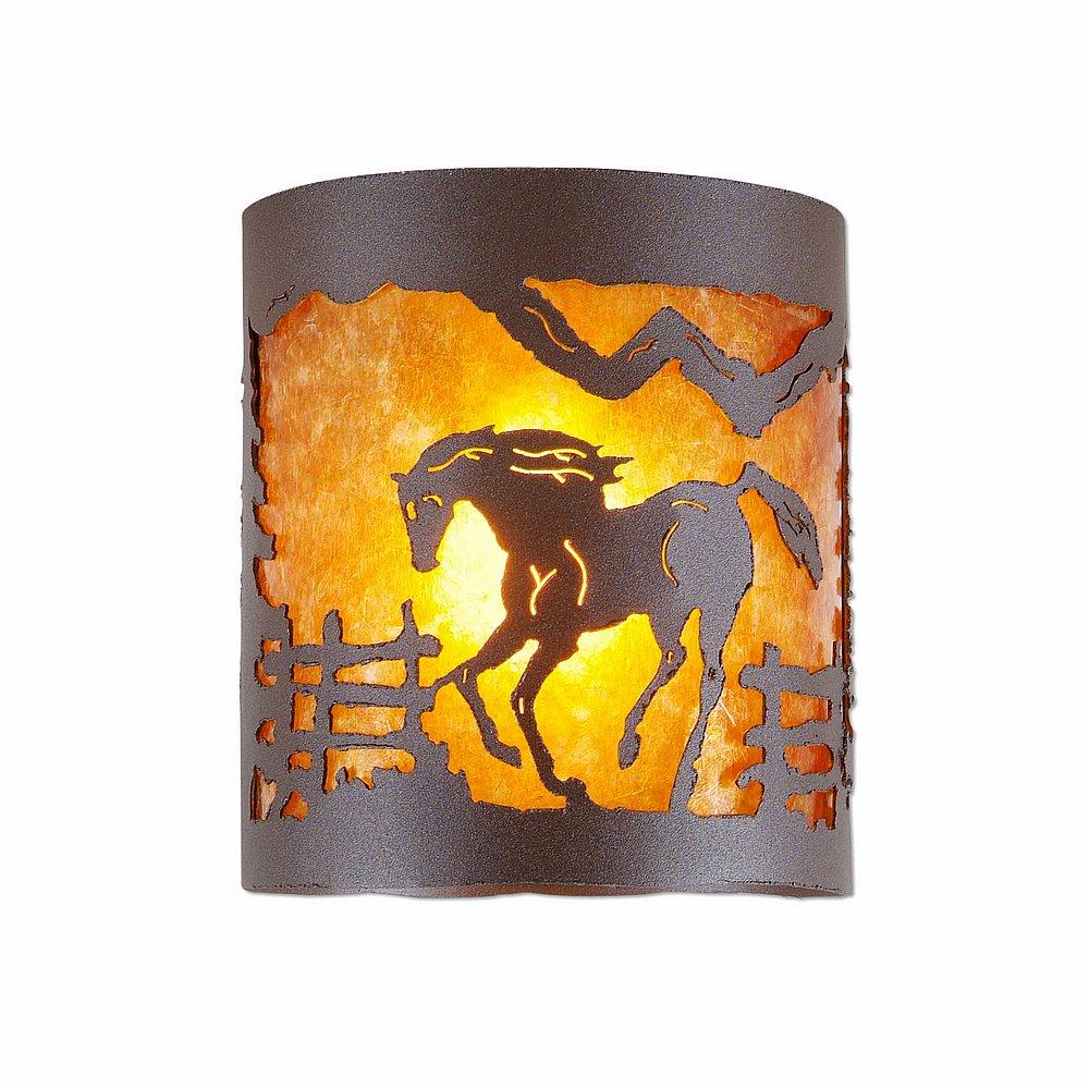 Kincaid Ceiling Light - Mountain Horse - Amber Mica Shade - Rustic Brown Finish