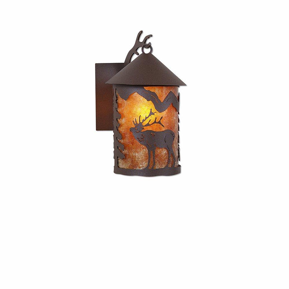 Cascade Lantern Sconce Mica Small - Mountain Elk - Amber Mica Shade - Rustic Brown Finish