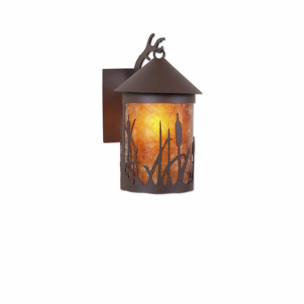 Cascade Lantern Sconce Mica Small - Cattails - Amber Mica Shade - Rustic Brown Finish