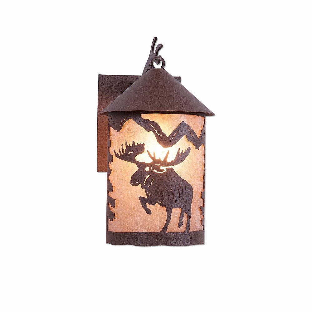 Cascade Lantern Sconce Mica Medium - Alaska Moose - Almond Mica Shade - Rustic Brown Finish