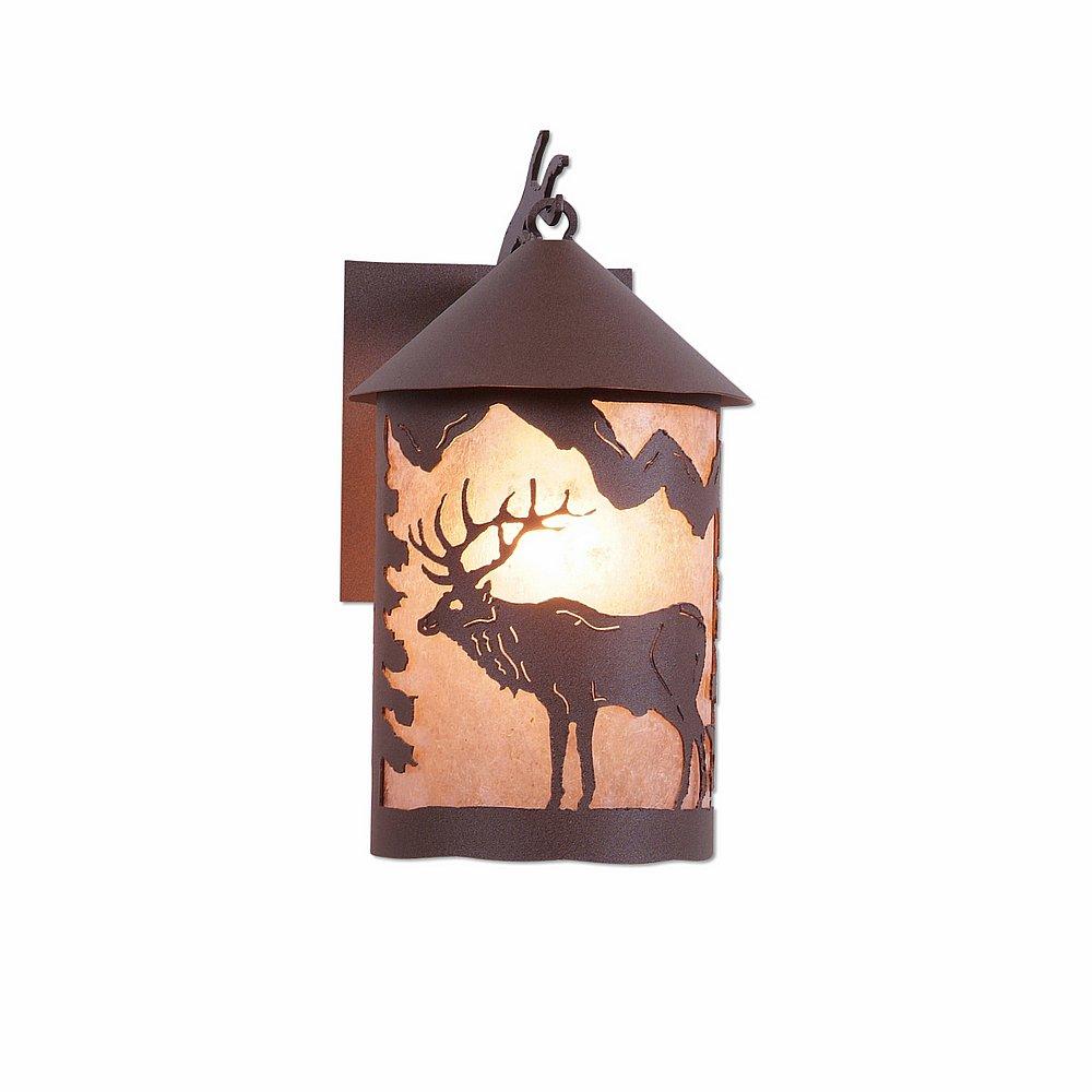 Cascade Lantern Sconce Mica Medium - Valley Elk - Almond Mica Shade - Rustic Brown Finish