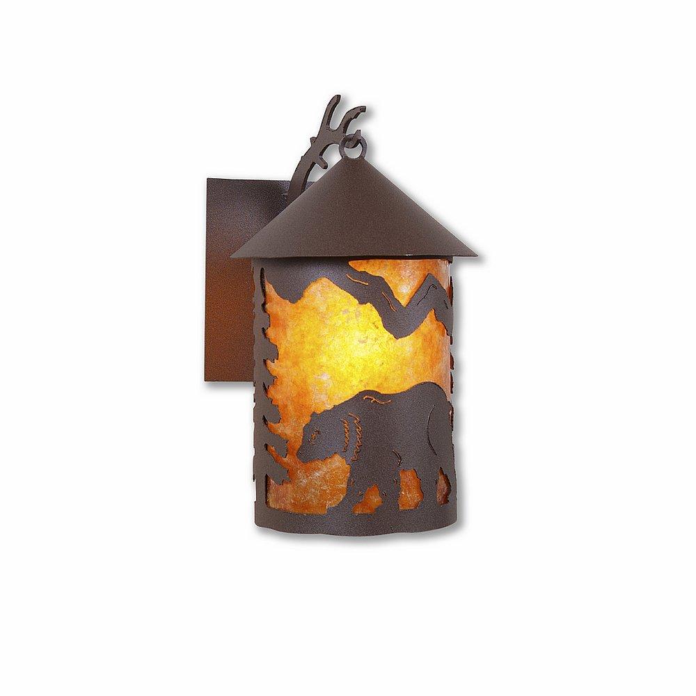 Cascade Lantern Sconce Mica Medium - Mountain Bear - Amber Mica Shade - Rustic Brown Finish