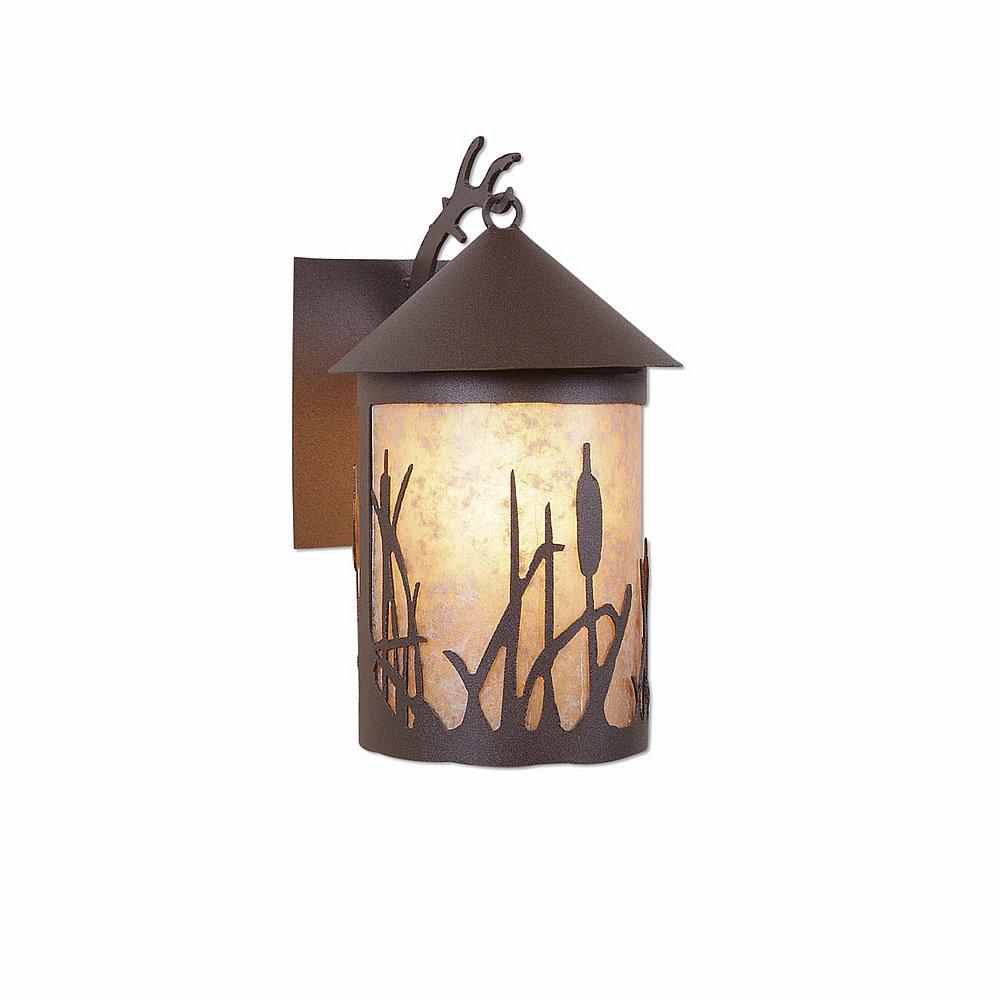 Cascade Lantern Sconce Mica Medium - Cattails - Almond Mica Shade - Rustic Brown Finish