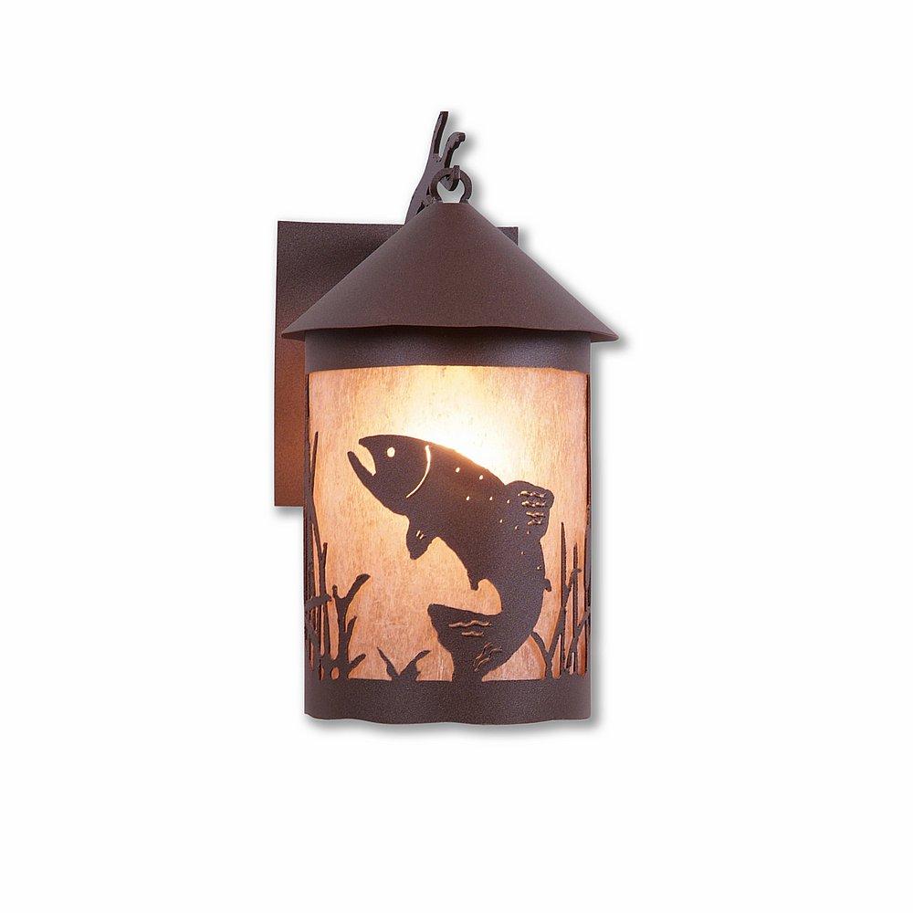 Cascade Lantern Sconce Mica Medium - Trout - Almond Mica Shade - Rustic Brown Finish