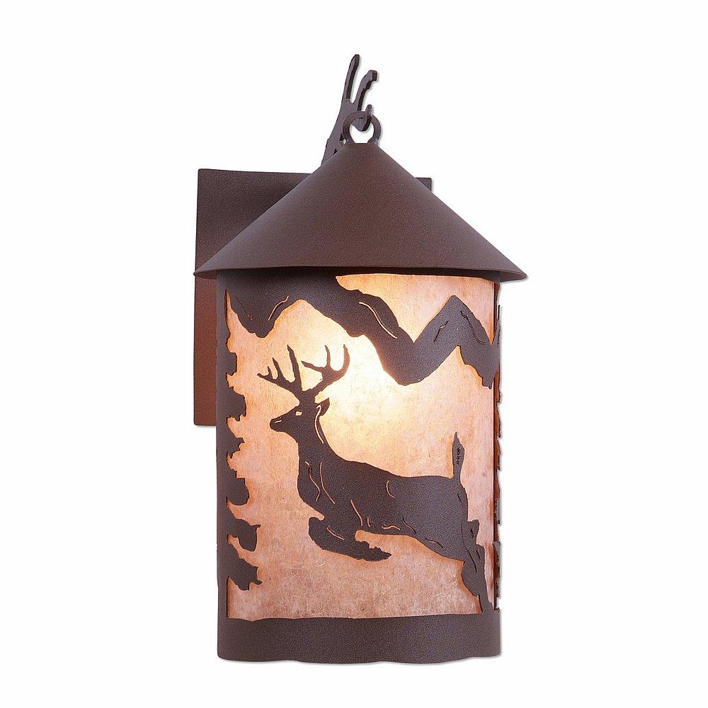 Cascade Lantern Sconce Mica Large - Valley Deer - Almond Mica Shade - Rustic Brown Finish