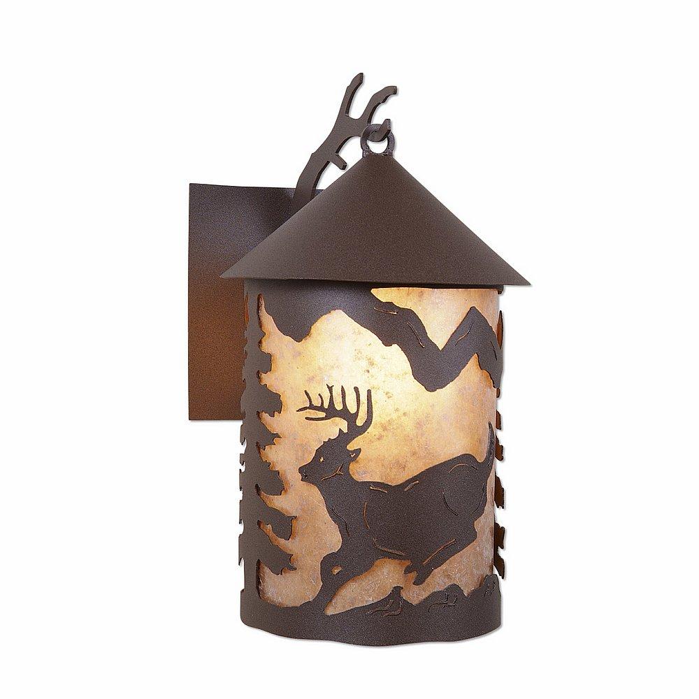 Cascade Lantern Sconce Mica Large - Mountain Deer - Almond Mica Shade - Rustic Brown Finish