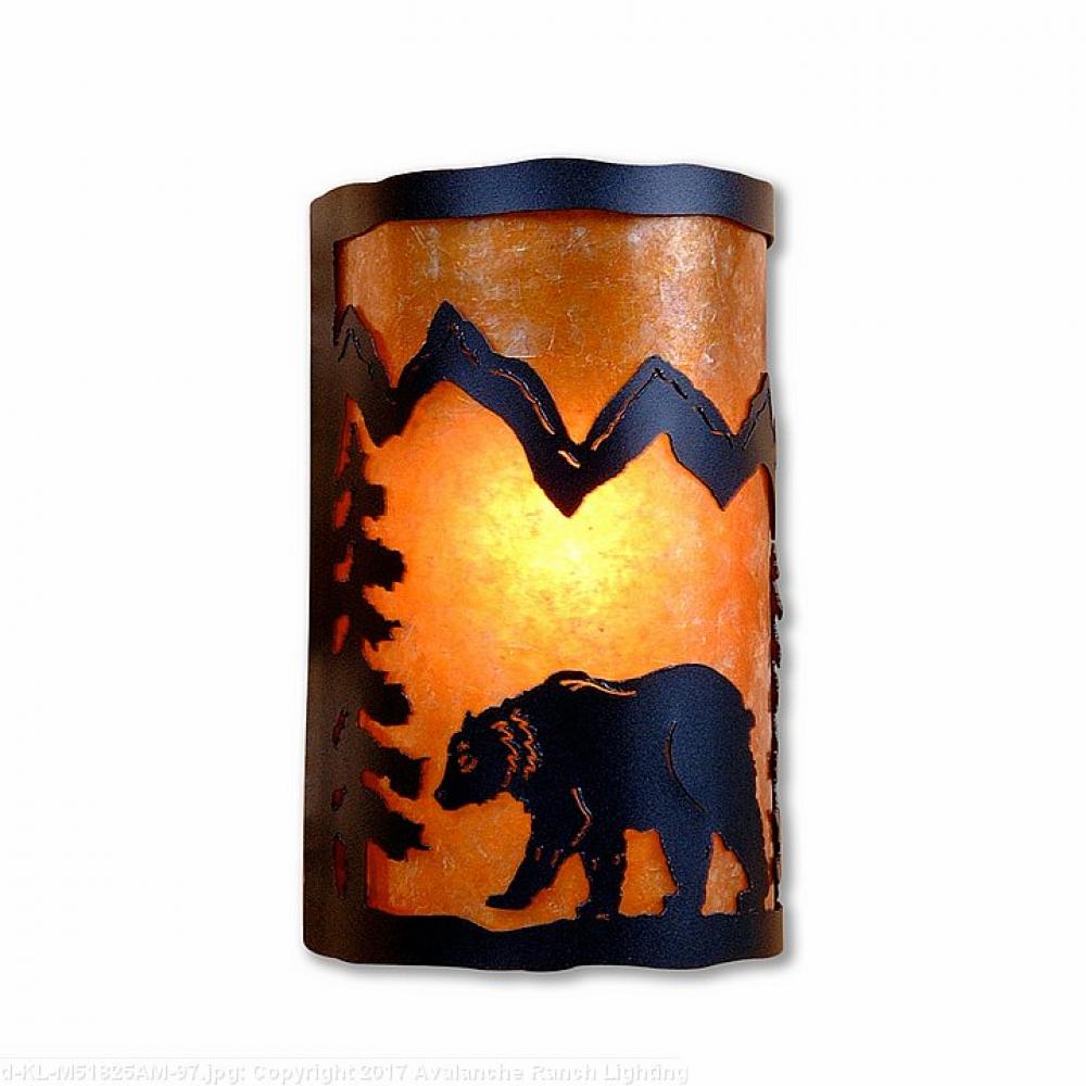 Cascade Exterior Sconce - Mountain Bear - Amber Mica Shade - Black Iron Finish