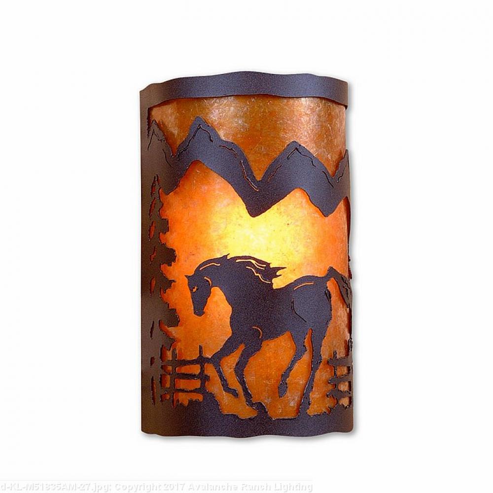 Cascade Exterior Sconce - Mountain Horse - Amber Mica Shade - Rustic Brown Finish