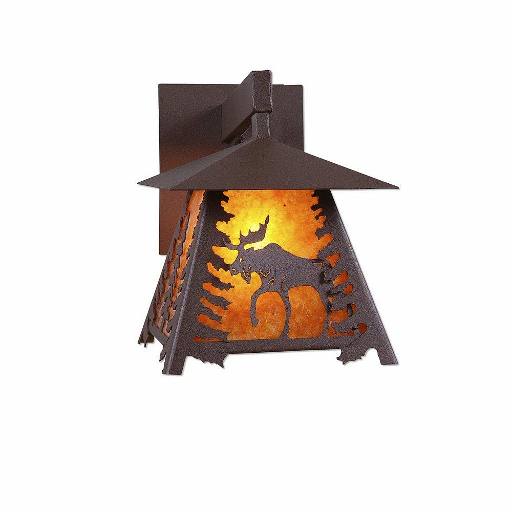 Smoky Mountain Sconce Small - Mountain Moose - Amber Mica Shade - Rustic Brown Finish