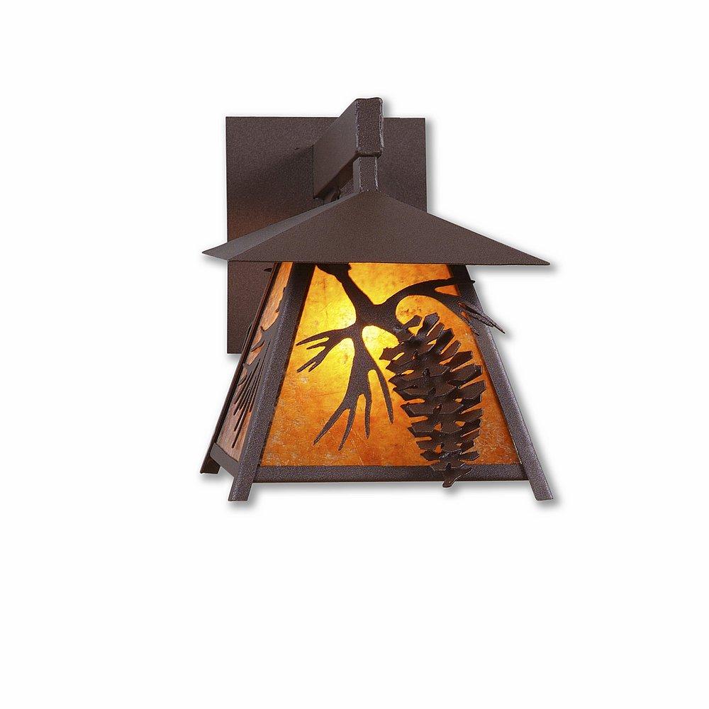 Smoky Mountain Sconce Extra Small - Spruce Cone - Amber Mica Shade - Rustic Brown Finish