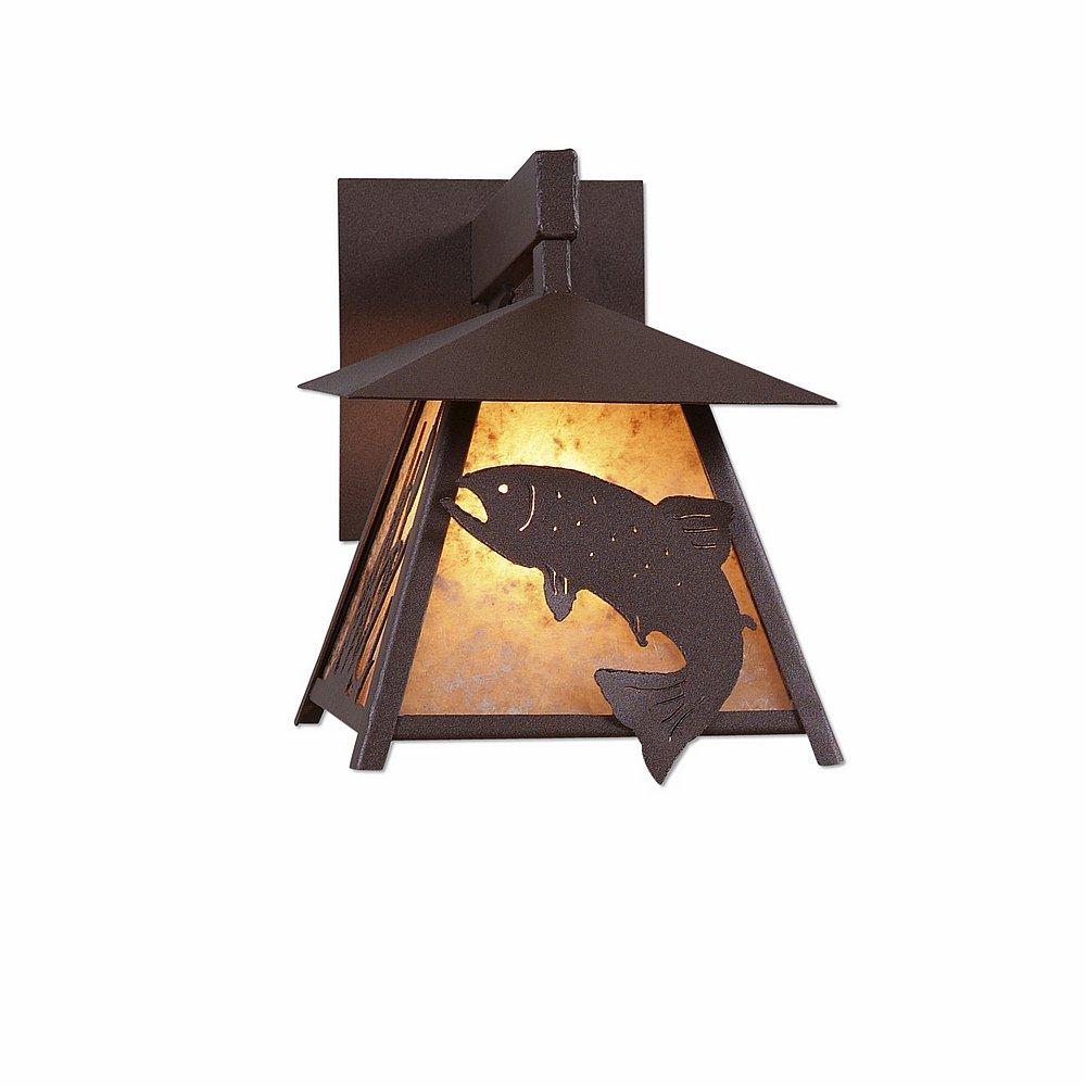 Smoky Mountain Sconce Small - Trout - Almond Mica Shade - Rustic Brown Finish