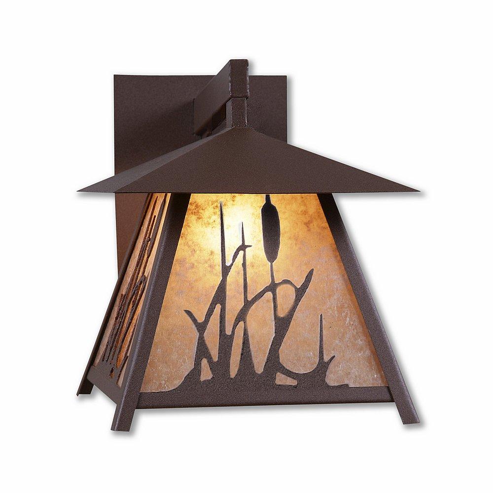 Smoky Mountain Sconce Large - Cattails - Almond Mica Shade - Rustic Brown Finish