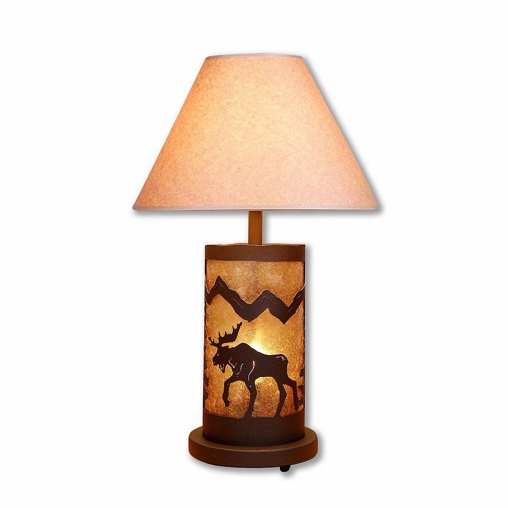 Cascade Table Lamp - Mountain Moose - Almond Mica Shade - Rustic Brown Finish