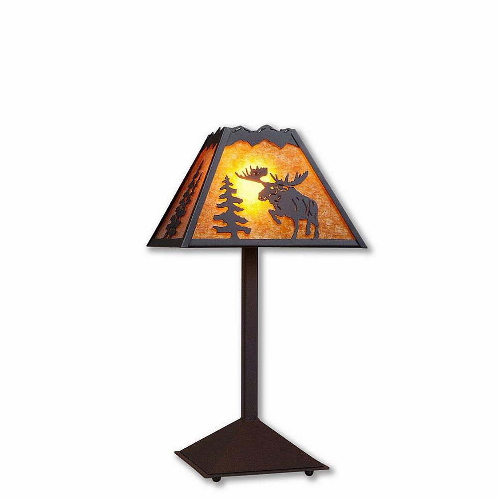 Rocky Mountain Desk Lamp - Alaska Moose - Amber Mica Shade - Black Iron Finish