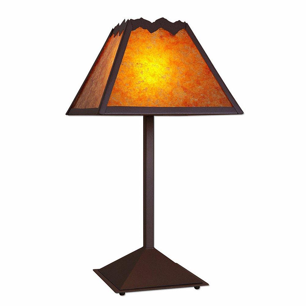 Rocky Mountain Table Lamp - Rustic Plain - Amber Mica Shade - Rustic Brown Finish