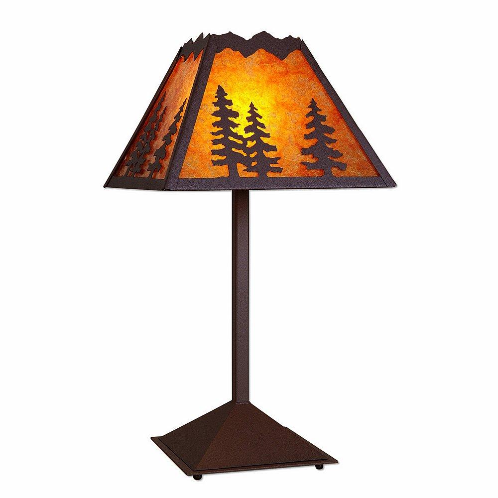 Rocky Mountain Table Lamp - Spruce Tree - Amber Mica Shade - Rustic Brown Finish