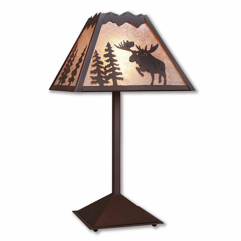 Rocky Mountain Table Lamp - Alaska Moose - Almond Mica Shade - Rustic Brown Finish