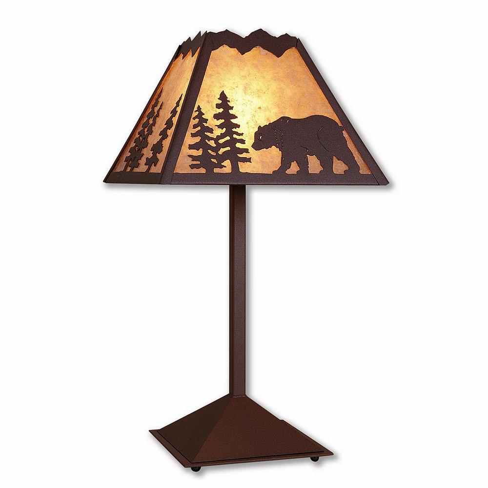 Rocky Mountain Table Lamp - Mountain Bear - Almond Mica Shade - Rustic Brown Finish