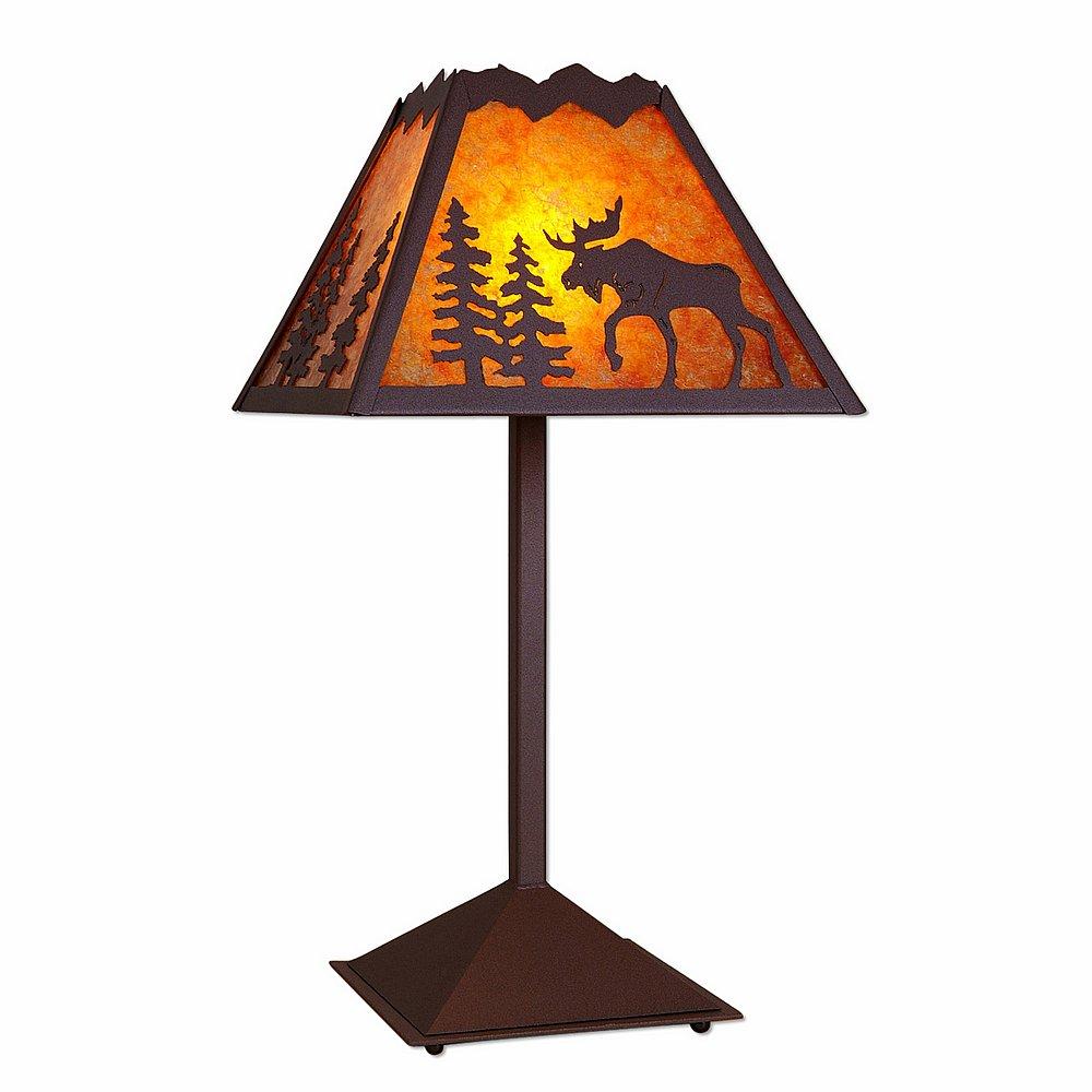 Rocky Mountain Table Lamp - Mountain Moose - Amber Mica Shade - Rustic Brown Finish