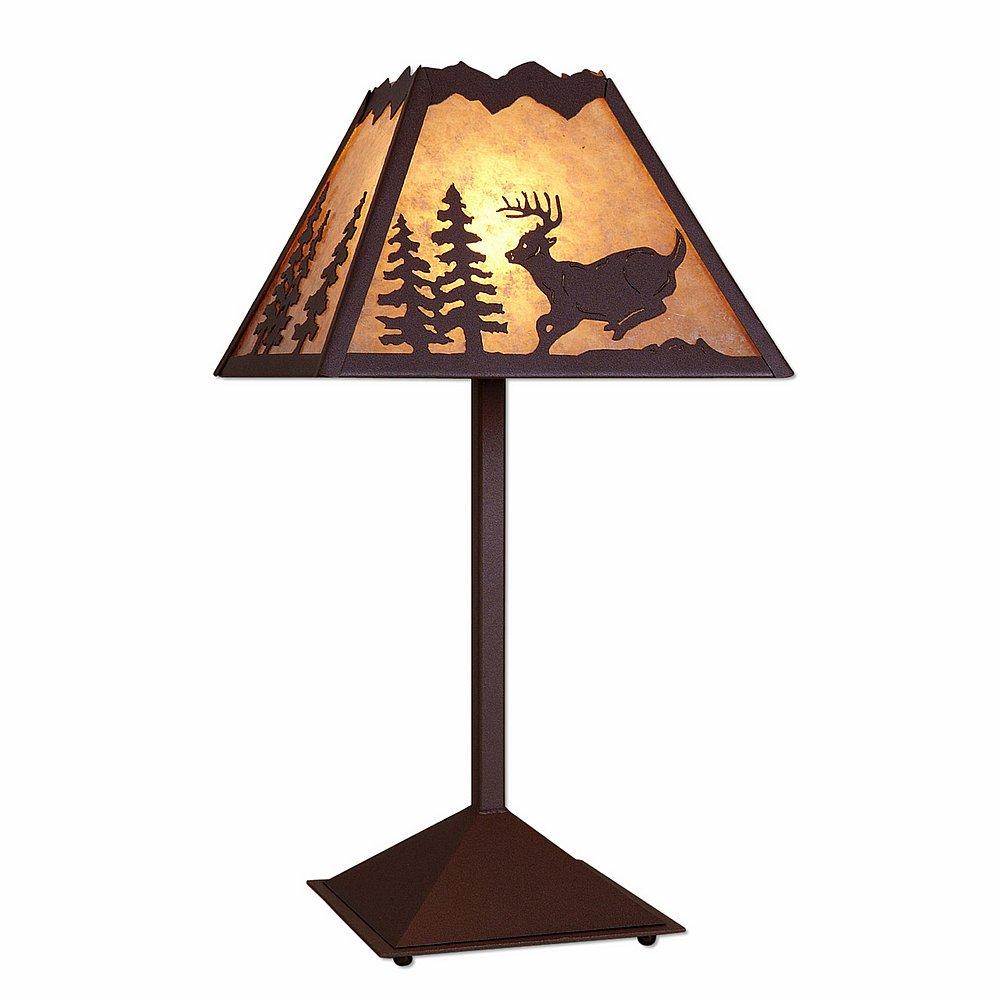 Rocky Mountain Table Lamp - Mountain Deer - Almond Mica Shade - Rustic Brown Finish