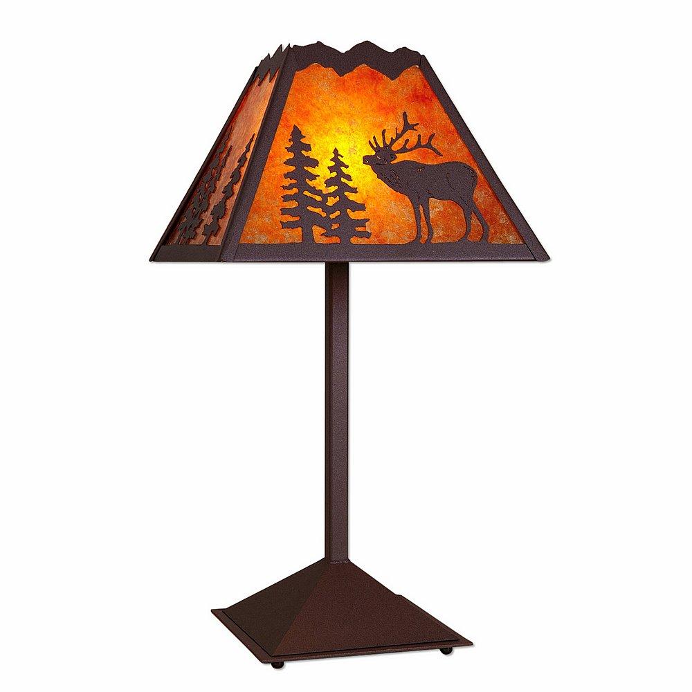 Rocky Mountain Table Lamp - Mountain Elk - Amber Mica Shade - Rustic Brown Finish