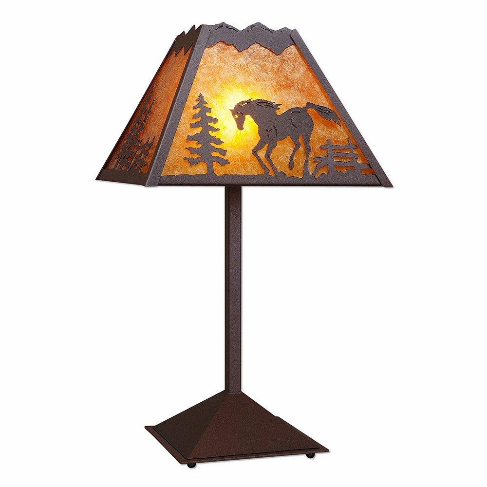 Rocky Mountain Table Lamp - Mountain Horse - Amber Mica Shade - Rustic Brown Finish