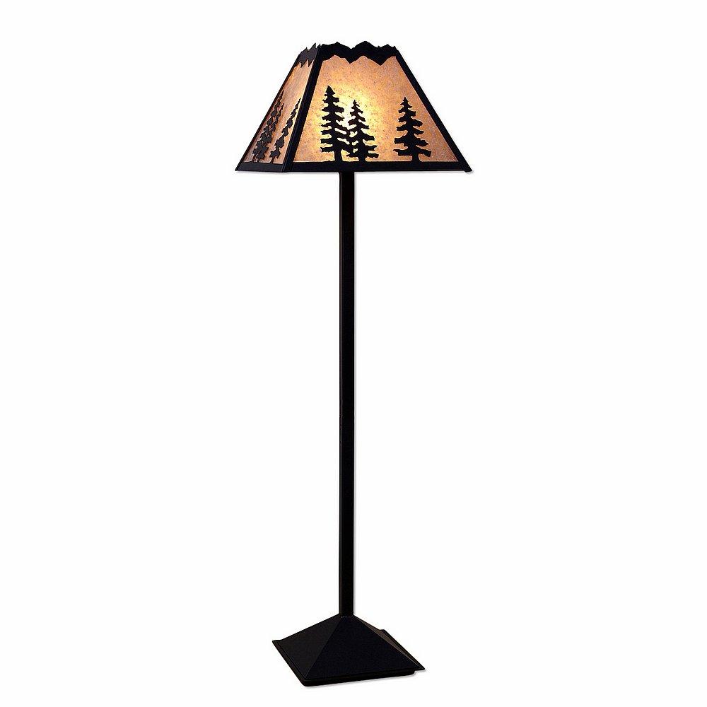 Rocky Mountain Floor Lamp - Spruce Tree - Almond Mica Shade - Black Iron Finish