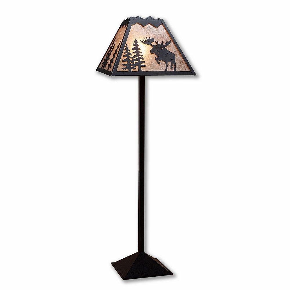 Rocky Mountain Floor Lamp - Alaska Moose - Almond Mica Shade - Black Iron Finish