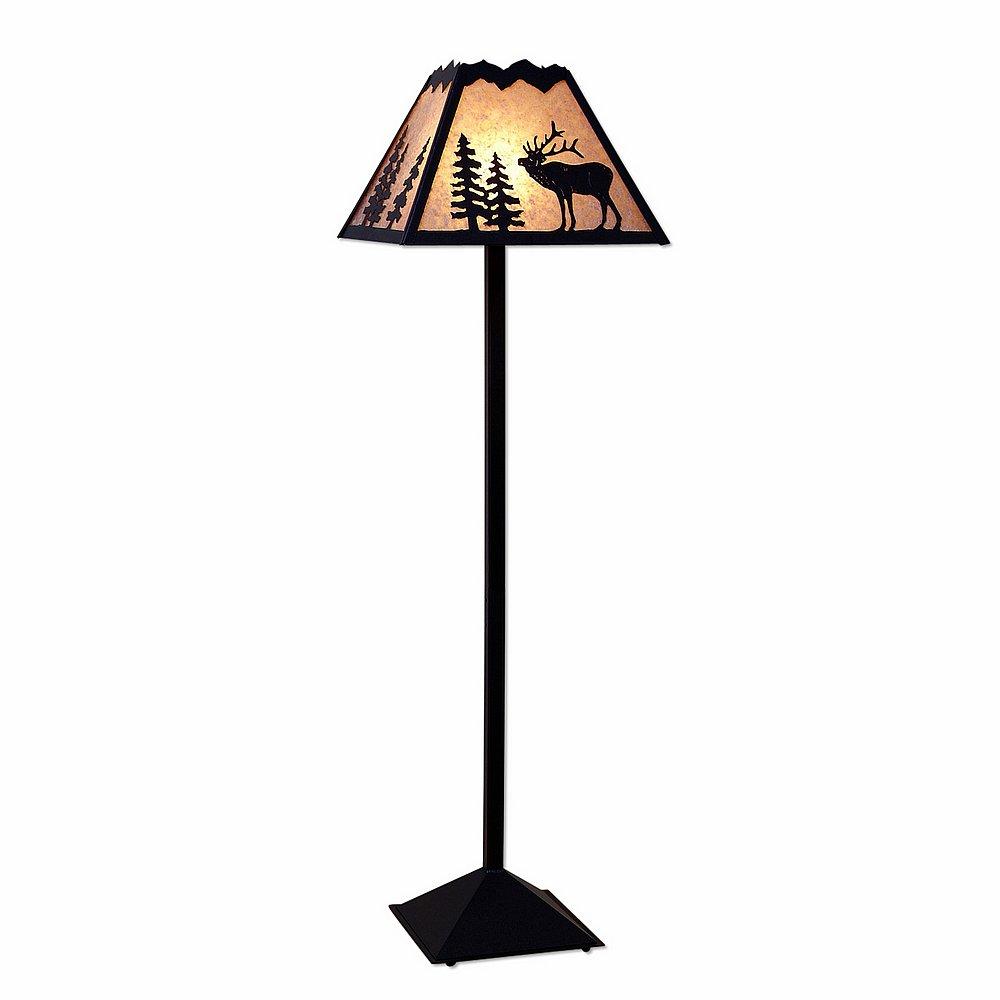 Rocky Mountain Floor Lamp - Mountain Elk - Almond Mica Shade - Black Iron Finish