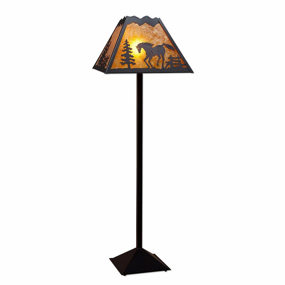Rocky Mountain Floor Lamp - Mountain Horse - Amber Mica Shade - Black Iron Finish