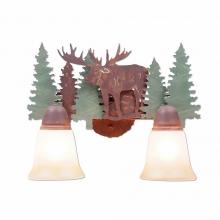 Avalanche Ranch Lighting A32228TT-04 - Lakeside Double Bath Vanity Light - Moose - Two-Toned Amber Cream Bell Glass - Pine Tree Green