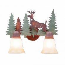 Avalanche Ranch Lighting A32231TT-04 - Lakeside Double Bath Vanity Light - Deer - Two-Toned Amber Cream Bell Glass - Pine Tree Green