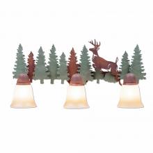 Avalanche Ranch Lighting A32331TT-04 - Lakeside Triple Bath Vanity Light - Deer - Two-Toned Amber Cream Bell Glass - Pine Tree Green
