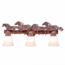 Avalanche Ranch Lighting A32337TT-02 - Lakeside Triple Bath Vanity Light - Horse - Two-Toned Amber Cream Bell Glass - Rust Patina Finish