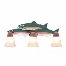 Avalanche Ranch Lighting A32381TT-05 - Lakeside Triple Bath Vanity Light - Trout - Two-Toned Amber Cream Bell Glass - Fish Stain